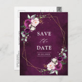 Purple Plum Blush Roses Geometric Save the Date Po Postcard (Front/Back)