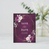 Purple Plum Blush Roses Geometric Save the Date Po Postcard (Standing Front)