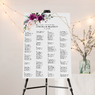 Purple Plum Blush Roses Geometric Seating Chart Foam Board