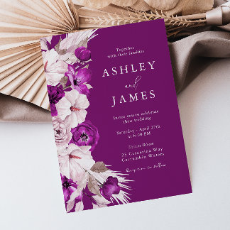 Purple Plum & Blush Watercolor Wedding Invitation