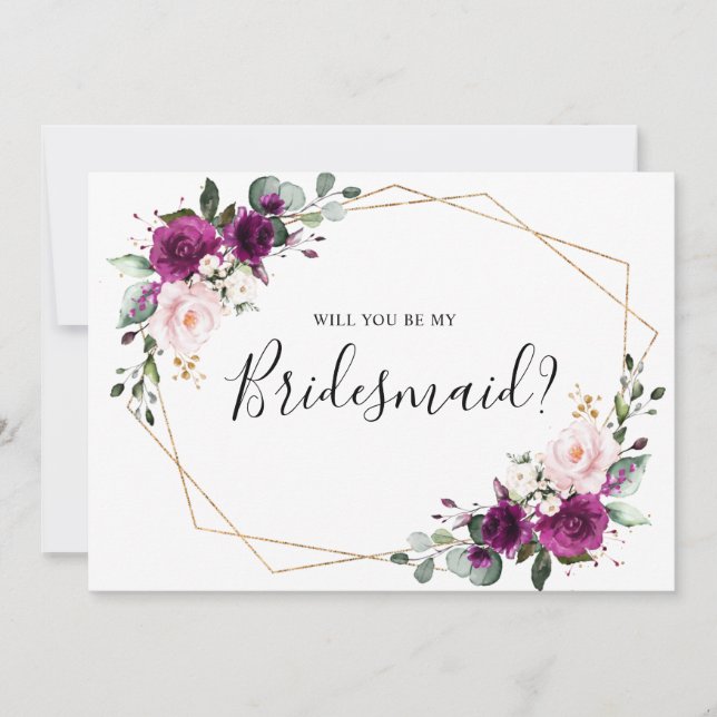 Purple Plum Blush Will You Be My Bridesmaid Invitation (Front)