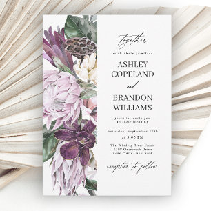 Purple Plum Boho Tropical Floral Wedding Invitation