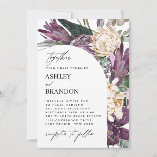 Purple Plum Boho Tropical Floral Wedding Invitation