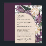 Purple Plum Boho Tropical Floral Wedding Invitation<br><div class="desc">A uniquely beautiful boho tropical watercolor floral wedding invitation design with a sumptuous color palette in purple, plum, beige (off-white) and green. The luxurious colors and textures of this invitation make it a perfect choice for summer, fall or winter weddings. The beautiful flowers in this elegant design include exotic proteas,...</div>