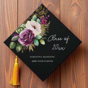 Purple   Plum Floral Class of Graduation Cap Topper