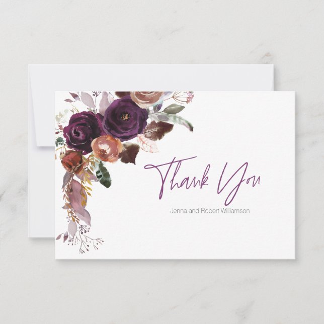 Purple Plum Floral Personalized Thank You Notes (Front)