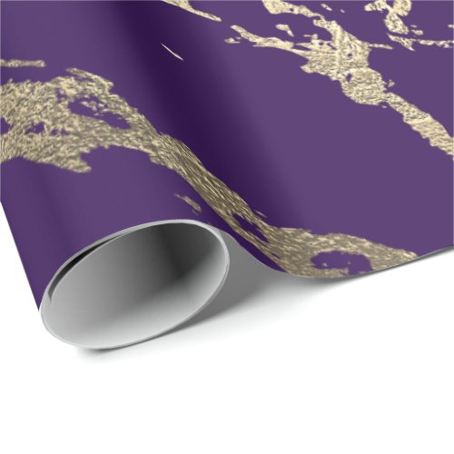 Purple Plum Foxier Gold Marble Shiny Glam Wrapping Paper
