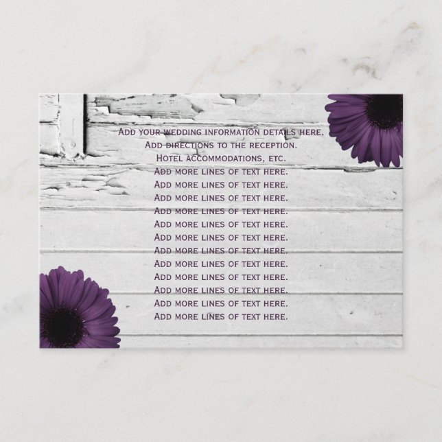 Purple Plum Gerber Daisy Wedding Information Card (Front)