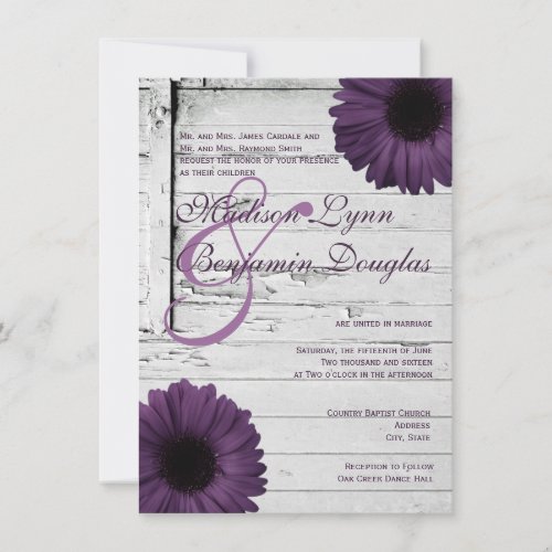 Purple Plum Gerber Daisy Wedding Invitations Ver2