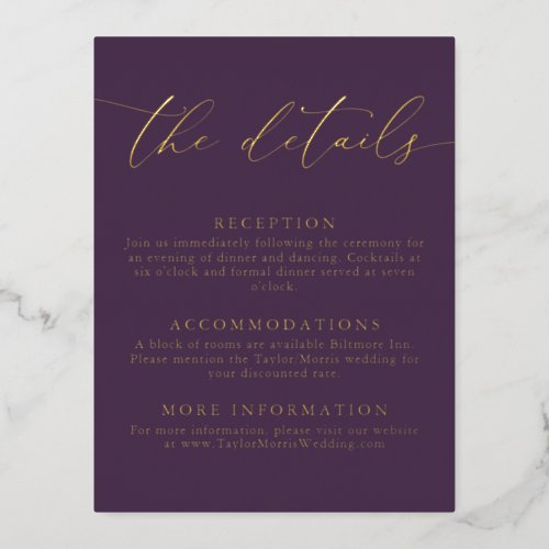 Purple Plum Gold Foil Minimalist Enclosure Card