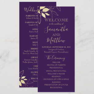 Purple Plum & Gold Foliage Botanical Wedding Program