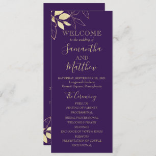 Purple Plum & Gold Foliage Botanical Wedding Program