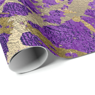 Purple Plum Gold Marble Shiny Metallic Leather VIP Wrapping Paper