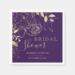 Purple Plum & Gold Modern Floral Bridal Shower Nap Napkins