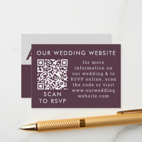 Purple Plum  Gray Wedding Web QR Code Enclosure Card