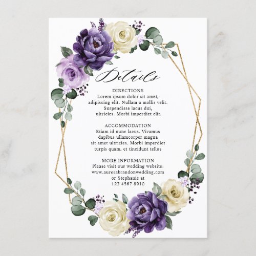 Purple Plum Ivory Gold Floral Geometric Details Enclosure Card