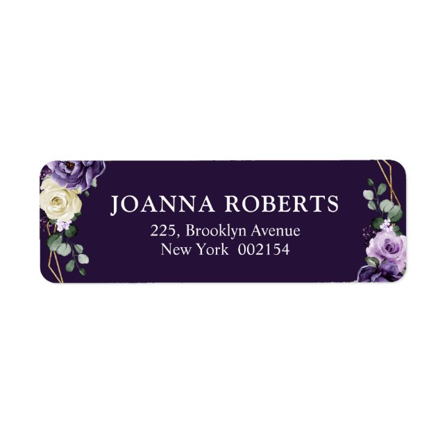 Purple Plum Ivory Gold Floral Geometric Wedding La Label (Front)