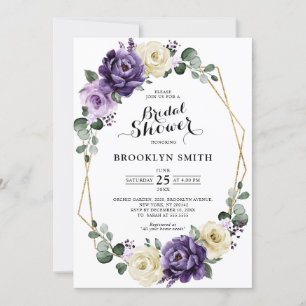 Purple Plum Ivory Gold Geometric Bridal Shower Invitation