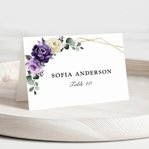 Purple Plum Ivory Gold  Guest Name  Place Card