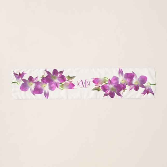 Purple Plum Lav. Orchids Long Chiffon Scarf Green (Front (Horizontal))