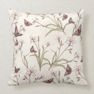 Purple Plum Lavender Blossoms Butterflies Throw Pillow