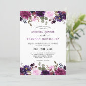Purple Plum Lavender Eggplant Floral Chic Wedding Invitation (Standing Front)