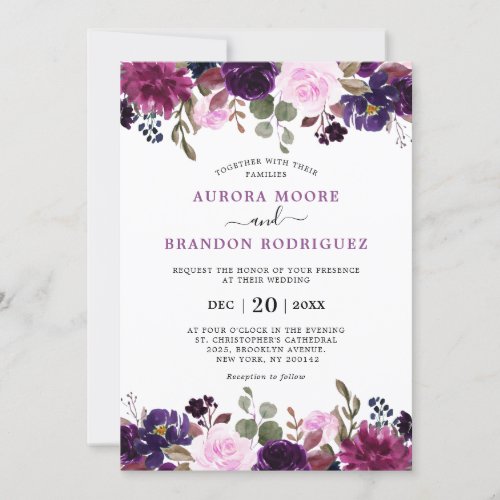 Purple Plum Lavender Eggplant Floral Chic Wedding Invitation