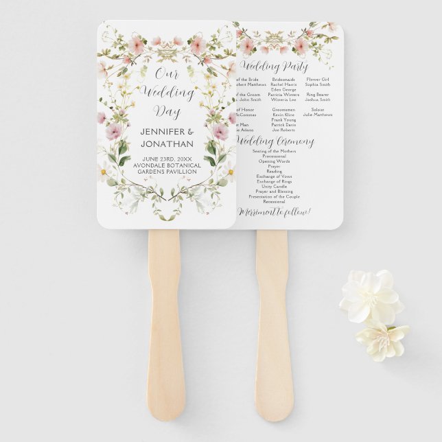 Purple Plum Lavender Peonies Greenery Program Fans (Front and Back)