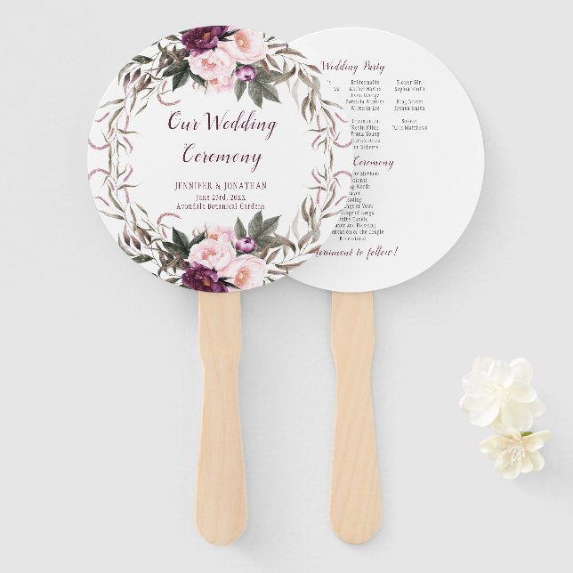 Purple Plum Lavender Peonies Greenery ROUND Fans (Front and Back)