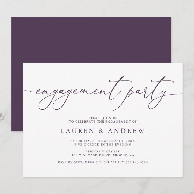 Purple Plum Minimalist Engagement Party Invitation (Front/Back)