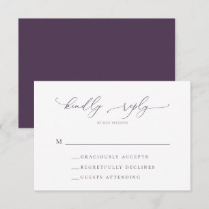 Purple Plum Minimalist Modern Wedding RSVP Card