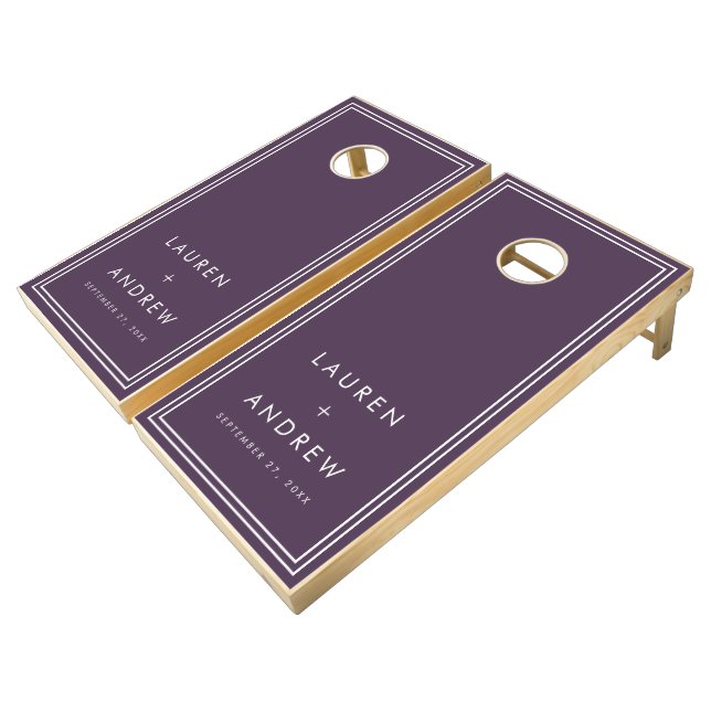 Purple Plum Minimalist Personalized Cornhole Set (Angled)