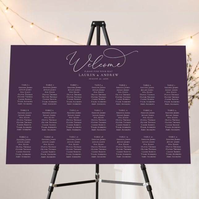 Purple Plum Minimalist Seating Chart Foam Board (In Situ (Stand))