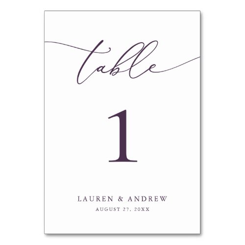 Purple Plum Minimalist Wedding  Event Custom Tabl Table Number