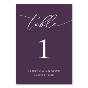 Purple Plum Minimalist Wedding   Event Custom Table Number