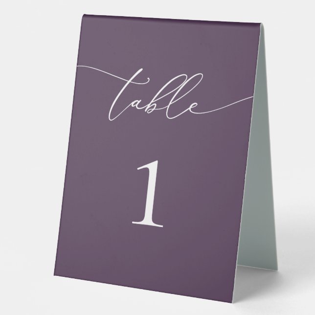 Purple Plum Minimalist Wedding Table Number Tent (Front)