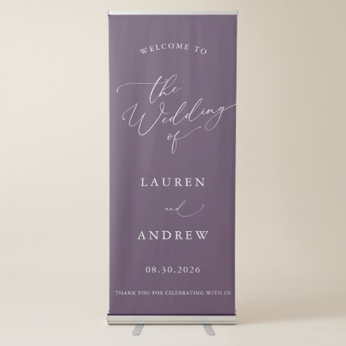 Purple Plum Minimalist Welcome to Our Wedding Retractable Banner