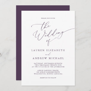 Purple Plum Modern Minimalist Wedding Invitation