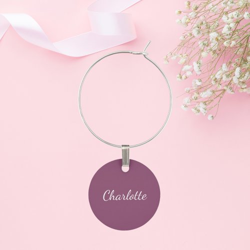 Purple plum monogram name minimalist script wine charm