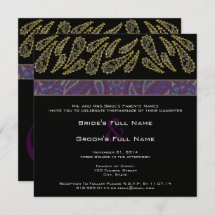 Purple Plum Paisley and Gold Wedding Invitation