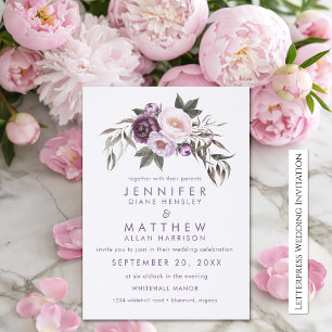 Purple Plum Pink Floral Letterpress Card