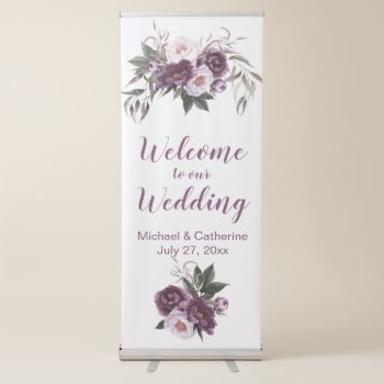 Purple Plum Pink Peonies Floral Wedding | Retractable Banner by dmboyce at Zazzle