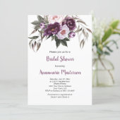 Purple Plum Pink Peonies Greenery Bridal Shower Invitation (Standing Front)