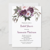 Purple Plum Pink Peonies Greenery Bridal Shower Invitation (Front)