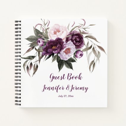 Purple Plum Pink Peonies Greenery Guest Book