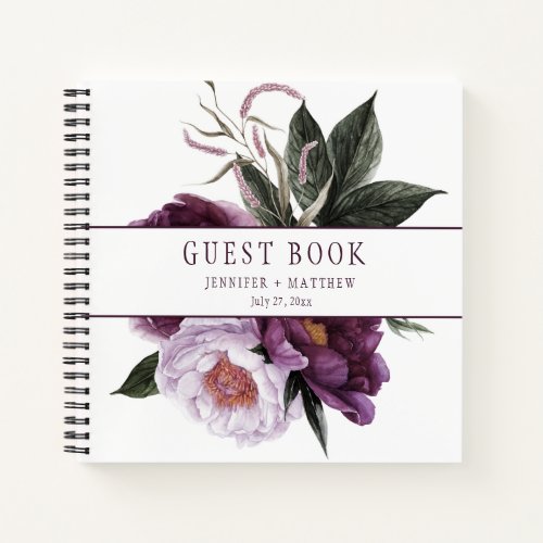 Purple Plum Pink Peonies Greenery Guest Book