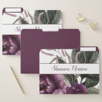 Purple Plum Pink Peonies Greenery Monogram File Folder