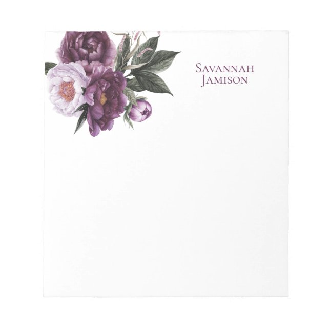 Purple Plum Pink Peonies Greenery Notepad (Front)