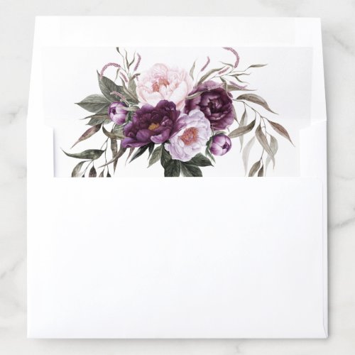 Purple Plum Pink Peonies Greenery Wedding Envelope Liner