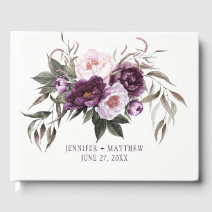 Purple Plum Pink Peonies Greenery Wedding Guest Book